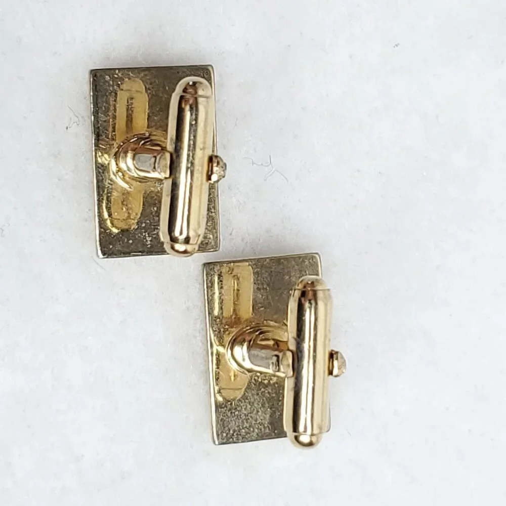 Vintage Anson Cufflinks Gold Tone White Mother Of Pearl Rectangle